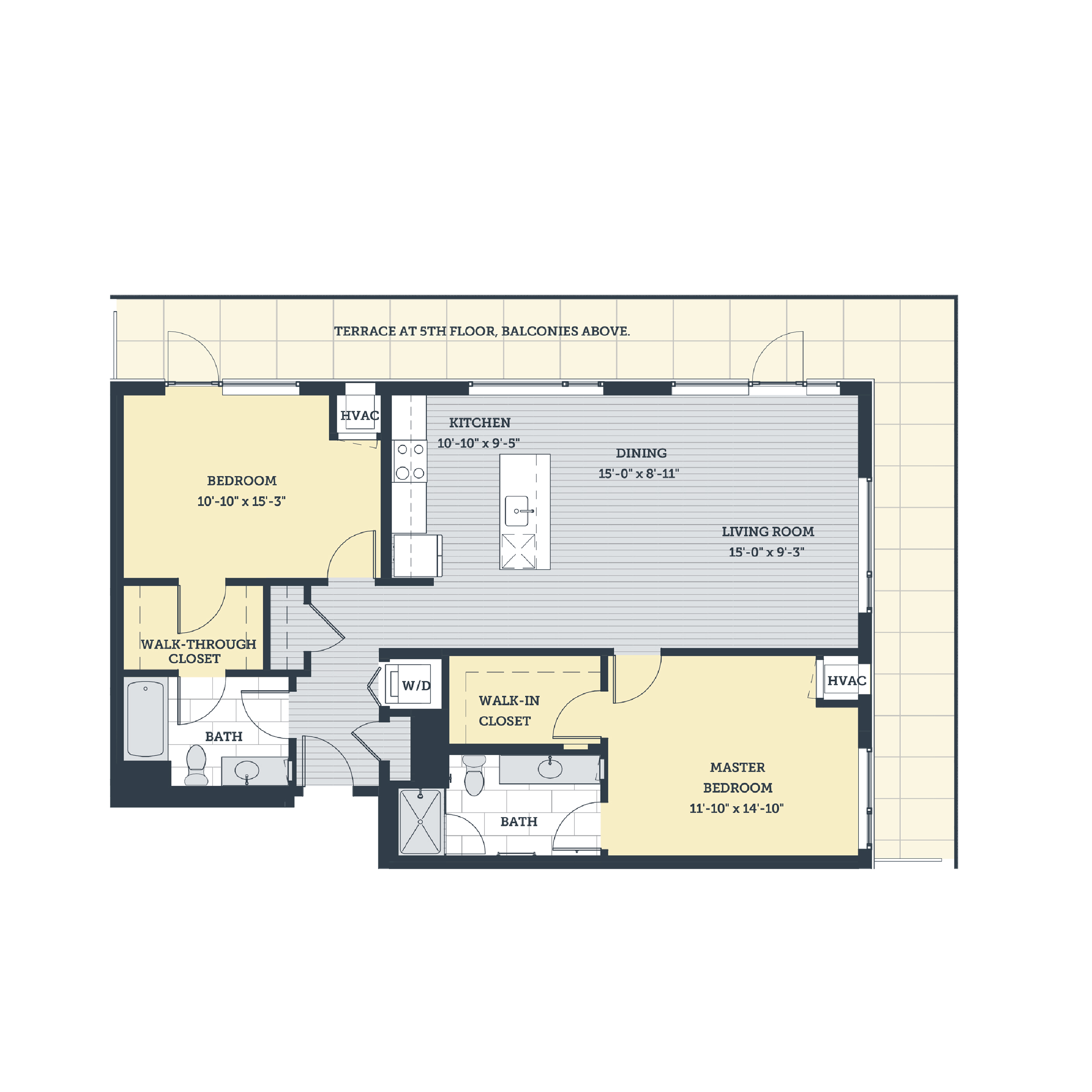Floor plan for 2 beds, 2 baths, 1220 sqft